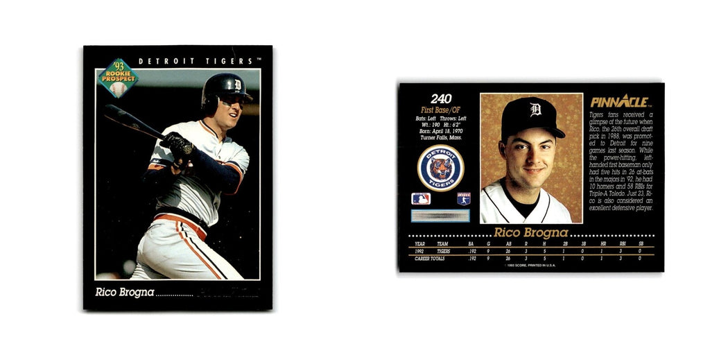 Rico Brogna Rookie 1993 Pinnacle #240 Detroit Tigers Baseball Card NM