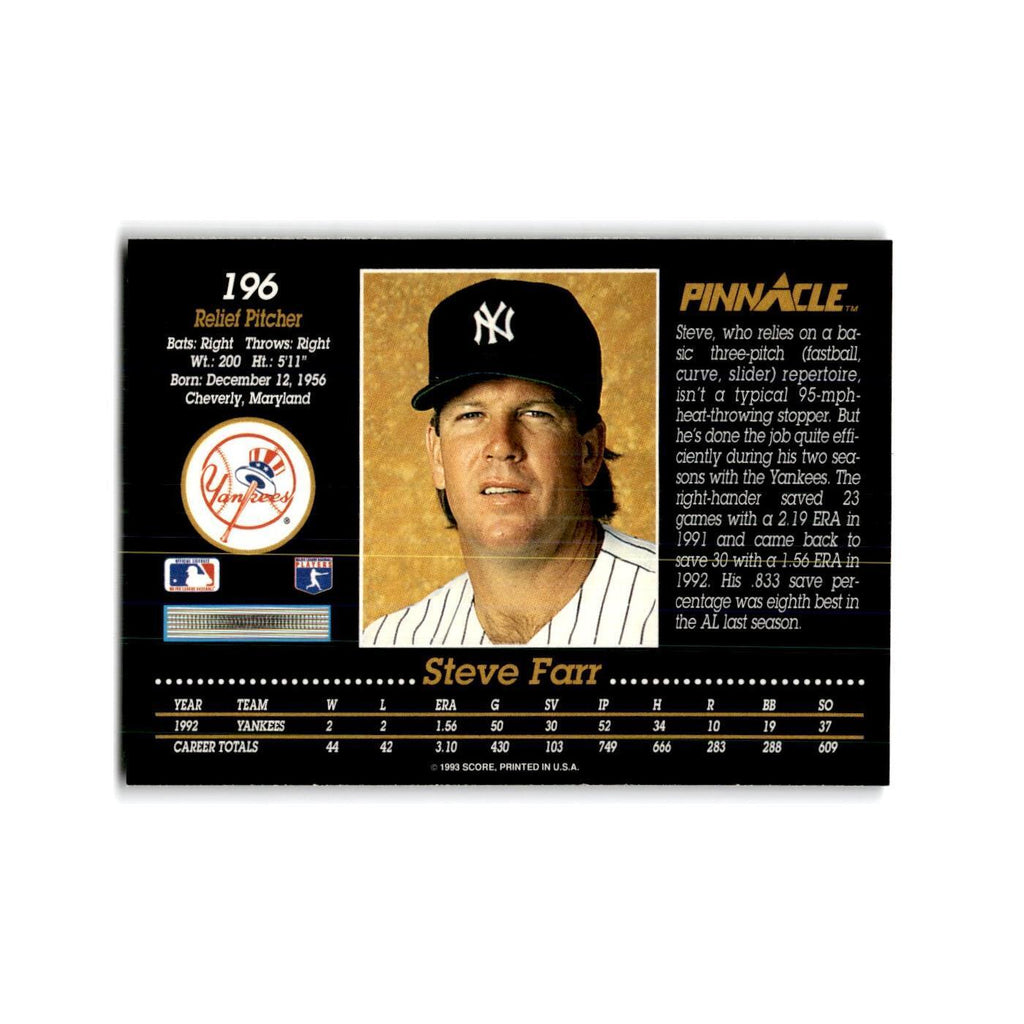Steve Farr 1993 Pinnacle #196 New York Yankees Baseball Card NM