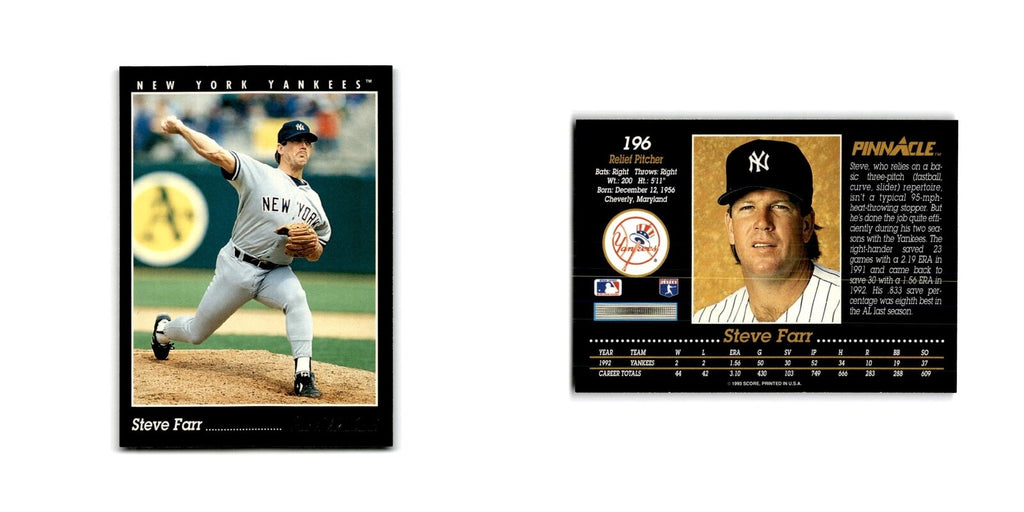 Steve Farr 1993 Pinnacle #196 New York Yankees Baseball Card NM