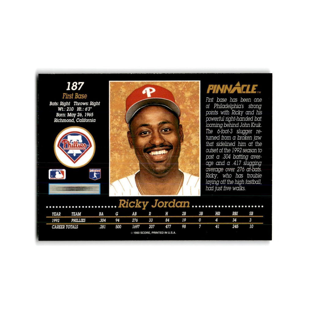 Ricky Jordan 1993 Pinnacle #187 Philadelphia Phillies Baseball Card NM