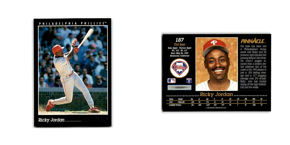Ricky Jordan 1993 Pinnacle #187 Philadelphia Phillies Baseball Card NM