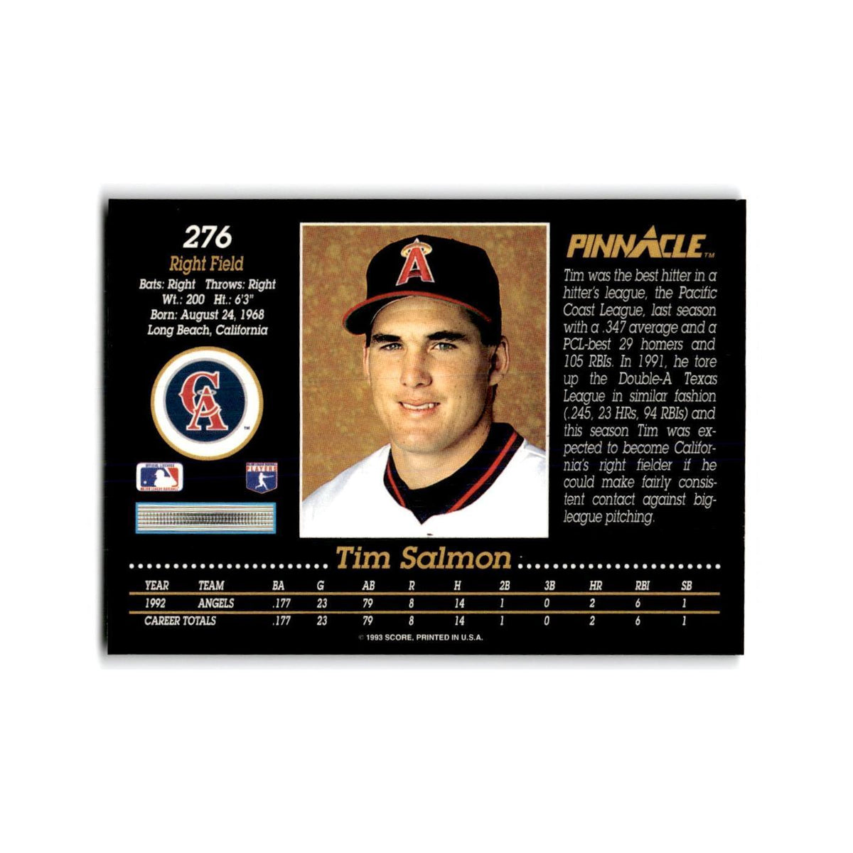 Tim Salmon Rookie 1993 Pinnacle #276 California Angels Baseball Card NM