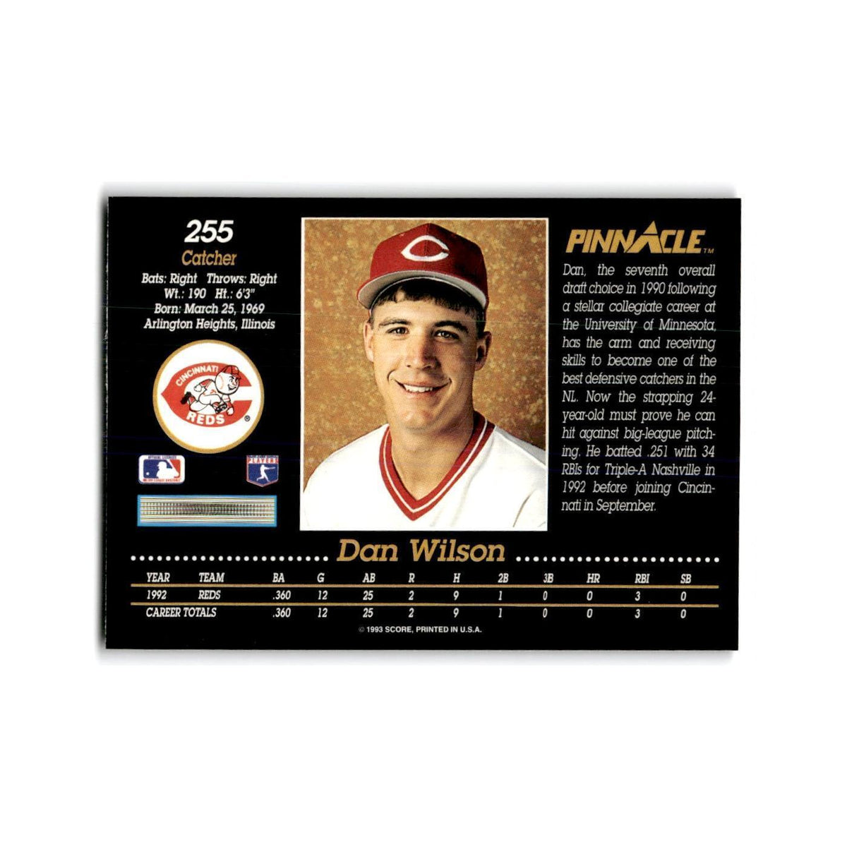 Dan Wilson Rookie 1993 Pinnacle #255 Cincinnati Reds Baseball Card NM