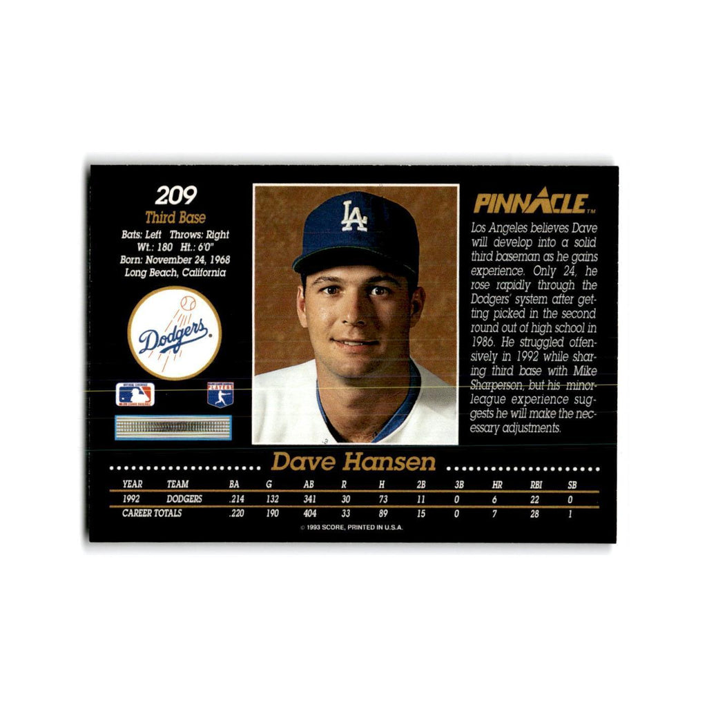 Dave Hansen 1993 Pinnacle #209 Los Angeles Dodgers Baseball Card NM