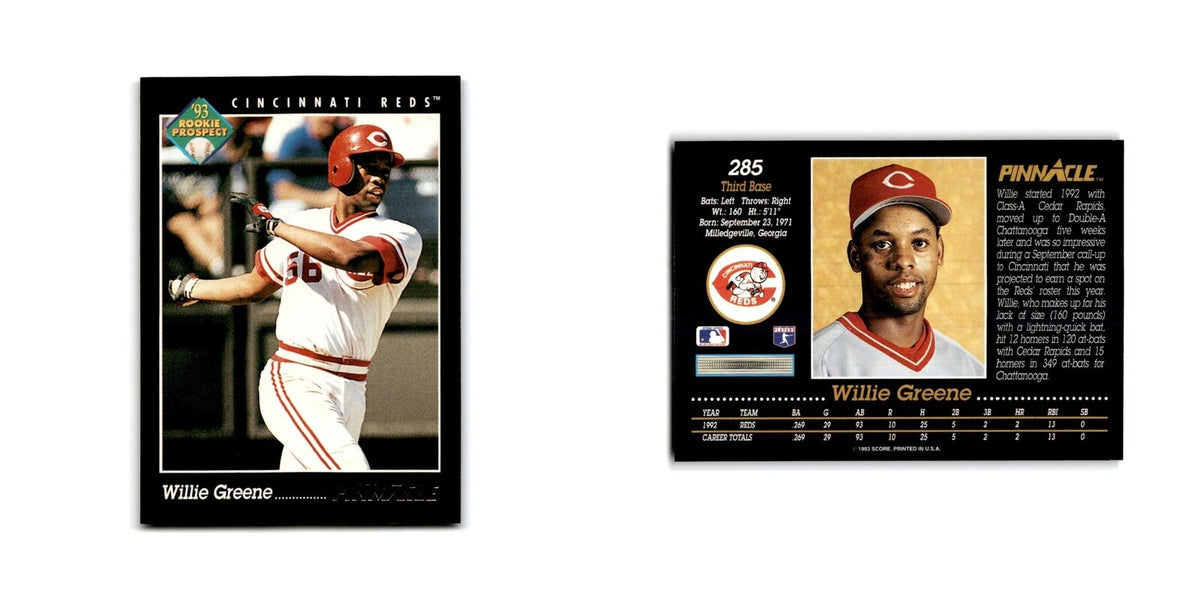 Willie Greene Rookie 1993 Pinnacle #285 Cincinnati Reds Baseball Card NM