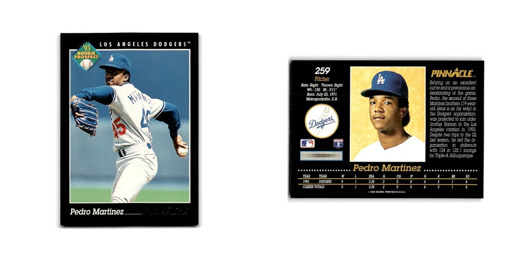 Pedro Martinez Rookie 1993 Pinnacle #259 Los Angeles Dodgers Baseball Card NM
