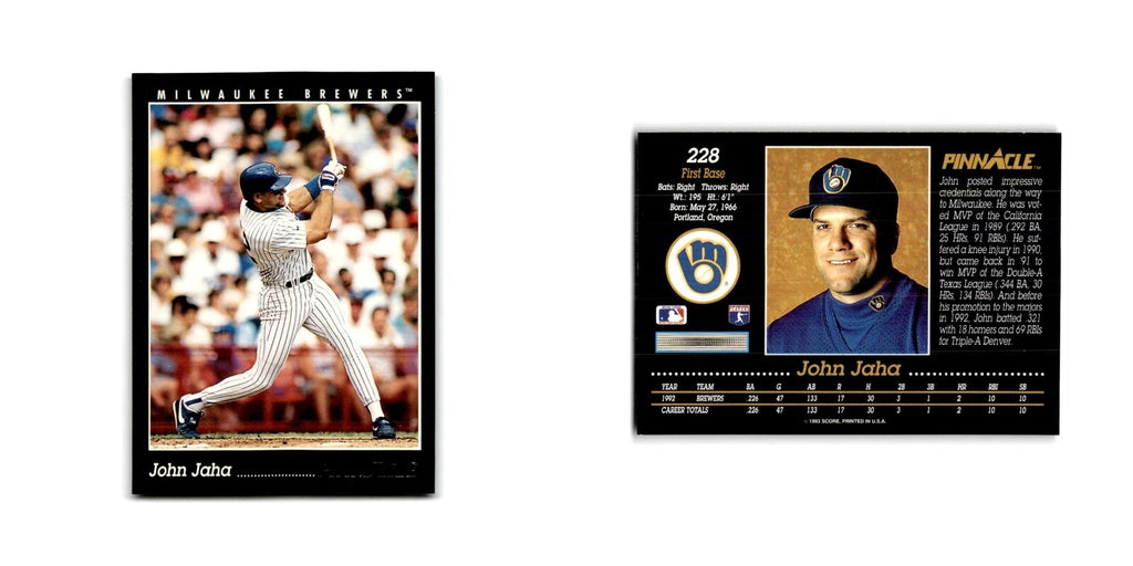 John Jaha 1993 Pinnacle #228 Milwaukee Brewers Baseball Card NM
