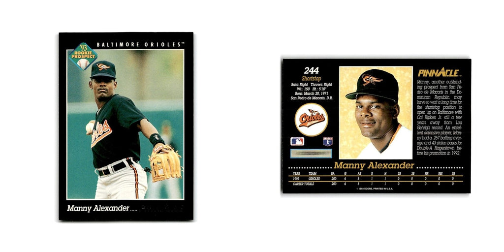 Manny Alexander Rookie 1993 Pinnacle #244 Baltimore Orioles Baseball Card NM