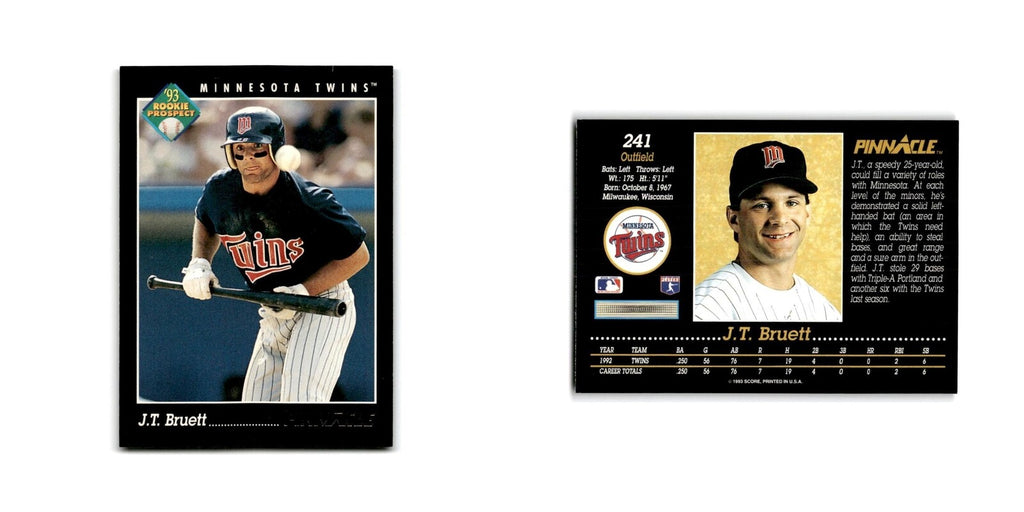 J.T. Bruett Rookie 1993 Pinnacle #241 Minnesota Twins Baseball Card NM