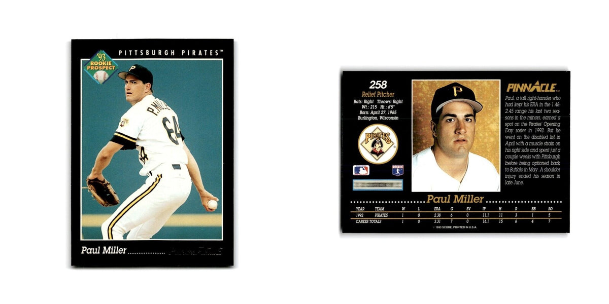 Paul Miller Rookie 1993 Pinnacle #258 Pittsburgh Pirates Baseball Card NM
