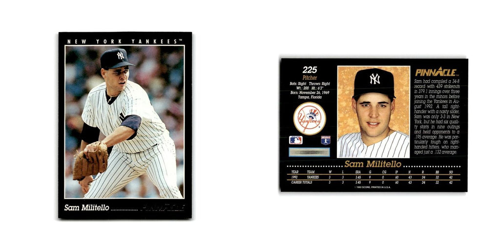 Sam Militello 1993 Pinnacle #225 New York Yankees Baseball Card NM