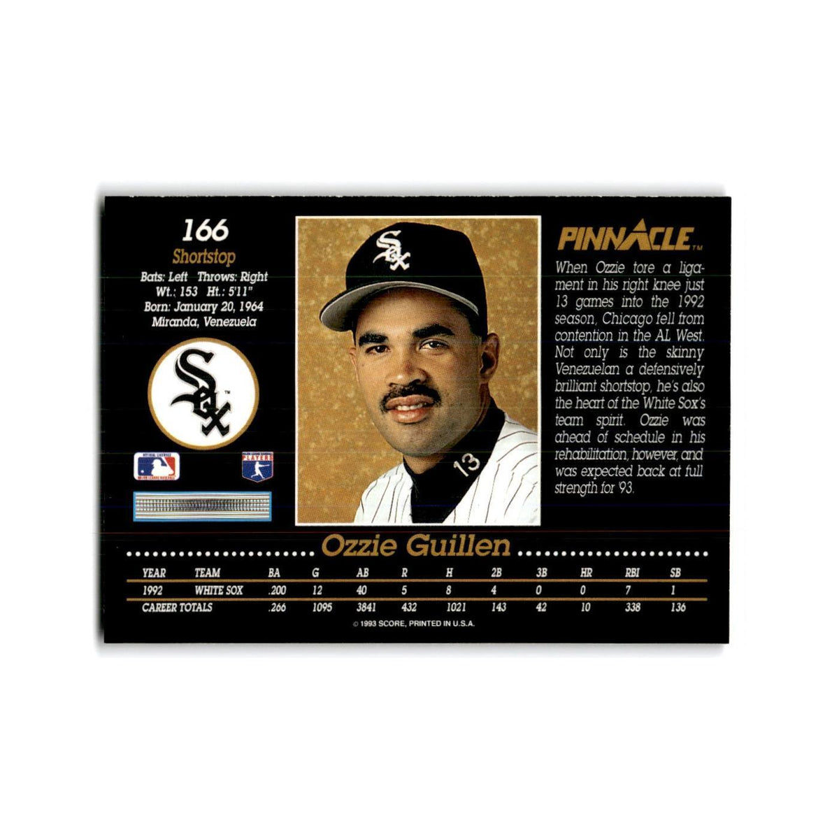 Ozzie Guillen 1993 Pinnacle #166 Chicago White Sox Baseball Card NM