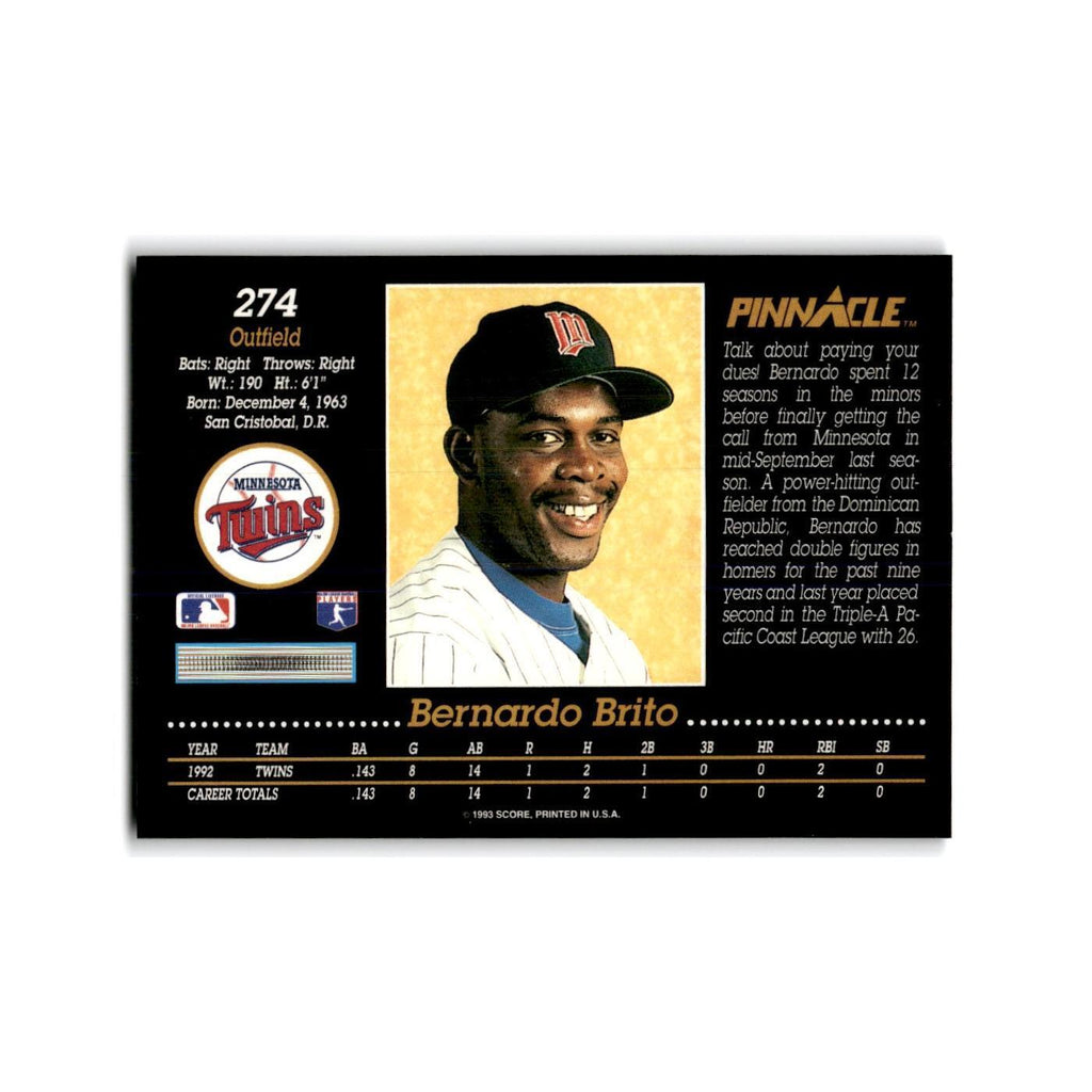 Bernardo Brito Rookie 1993 Pinnacle #274 Minnesota Twins Baseball Card NM