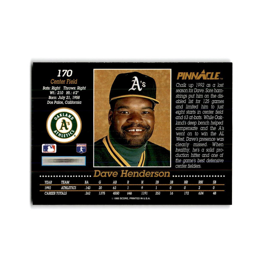 Dave Henderson 1993 Pinnacle #170 Oakland Athletics Baseball Card NM