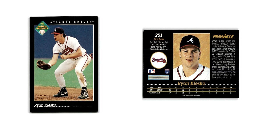 Ryan Klesko Rookie 1993 Pinnacle #251 Atlanta Braves Baseball Card NM