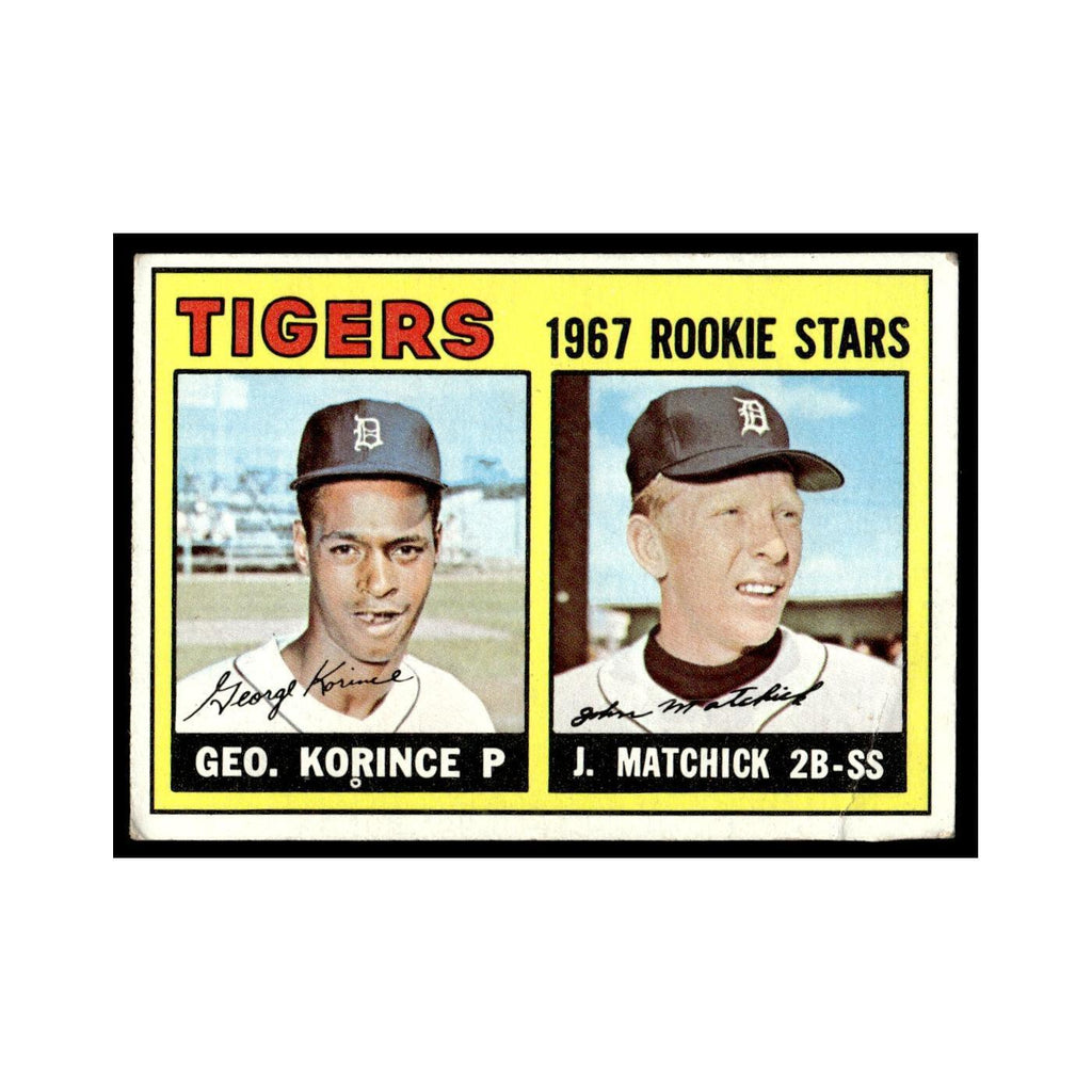 1967 Topps Baseball Card (Damaged) George Korince/Tom Matchick RC Tigers #72