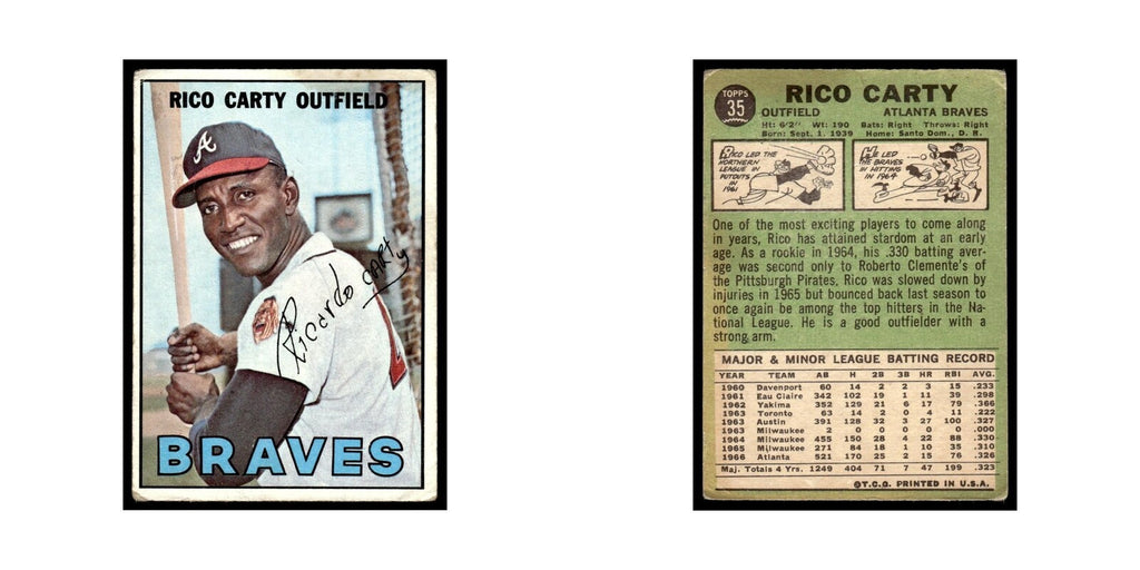 1967 Topps Baseball Card (Damaged) Rico Carty Braves #35
