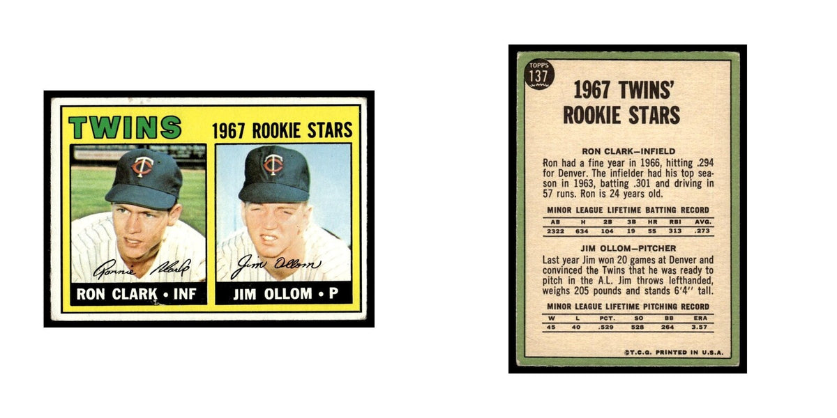 1967 Topps Baseball Card Ron Clark/Jim Ollom RC Twins #137