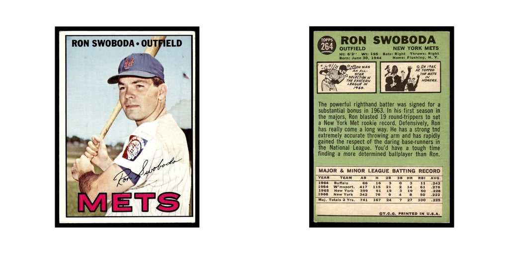 1967 Topps Baseball Card (Damaged) Ron Swoboda Mets #264
