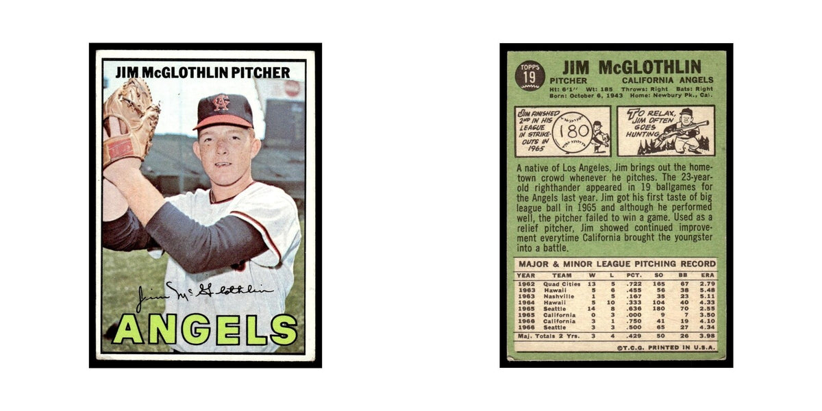 1967 Topps Baseball Card (Damaged) Jim McGlothlin Angels #19