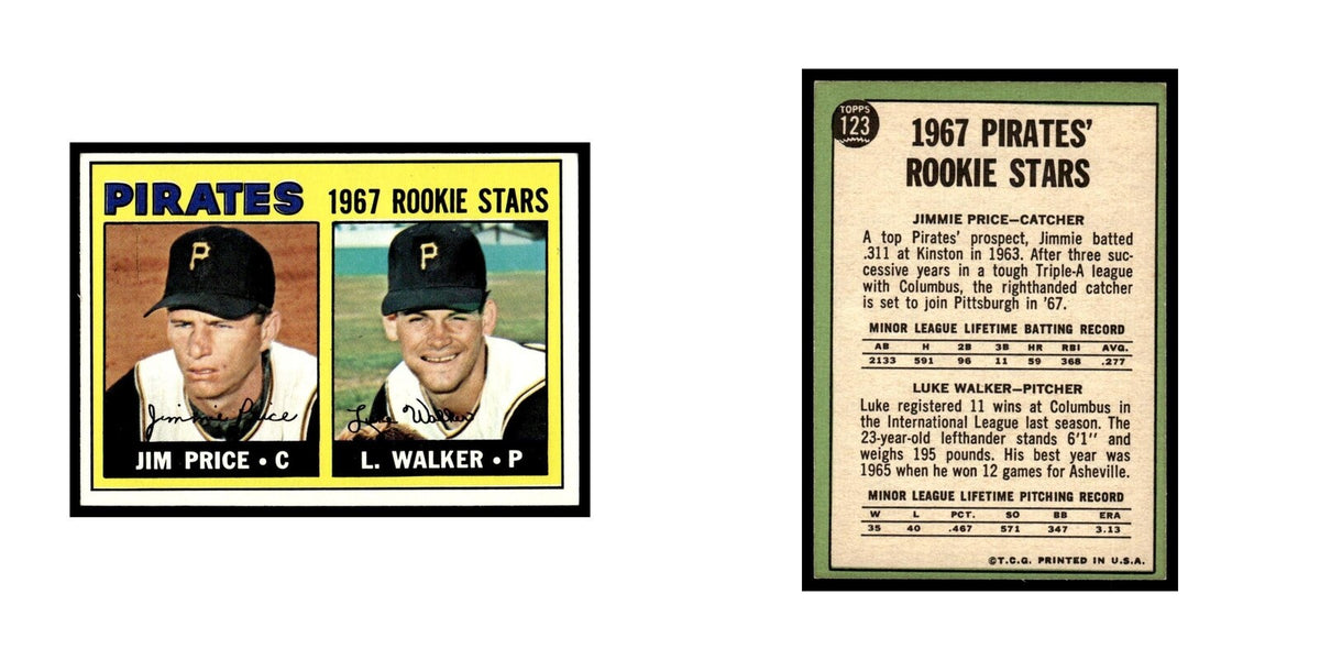 1967 Topps Baseball Card Jim Price/Luke Walker RC Pirates #123