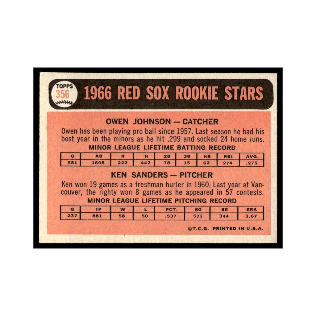 1967 Topps Baseball Card Owen Johnson/Ken Sanders RC Red Sox #356