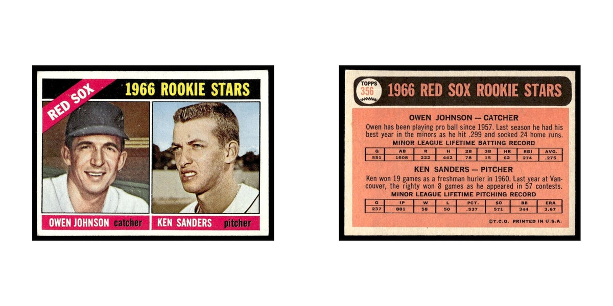 1967 Topps Baseball Card Owen Johnson/Ken Sanders RC Red Sox #356