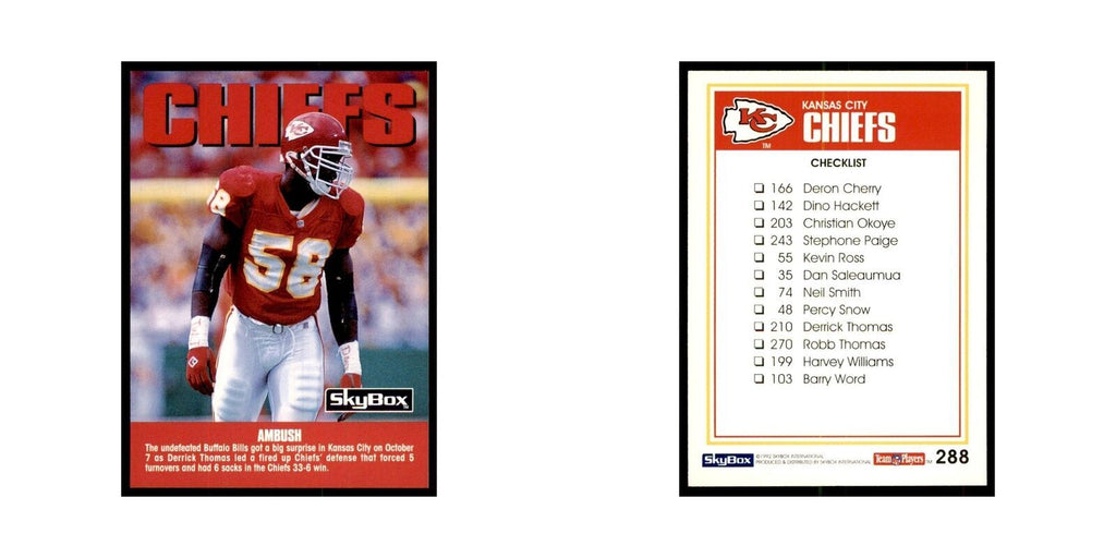 1992 SkyBox Derrick Thomas Chiefs Football Cards #288