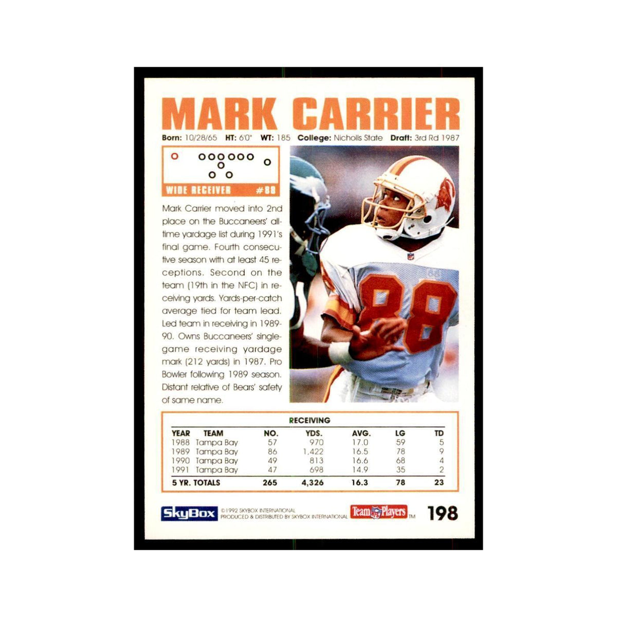 1992 SkyBox Mark Carrier Football Cards #198