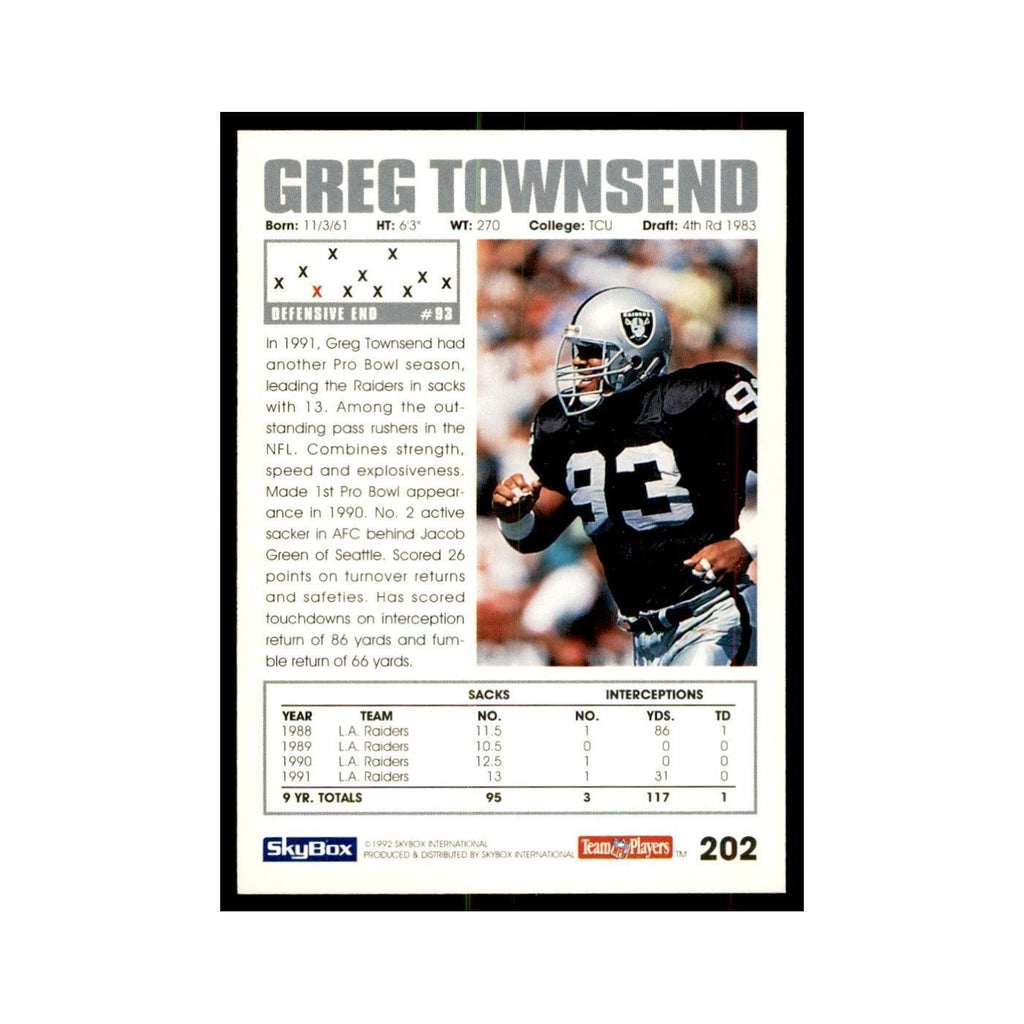 1992 SkyBox Greg Townsend Football Cards #202