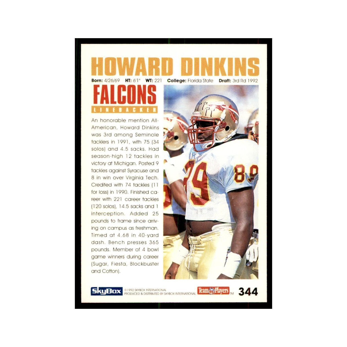 1992 SkyBox Howard Dinkins RC Football Cards #344