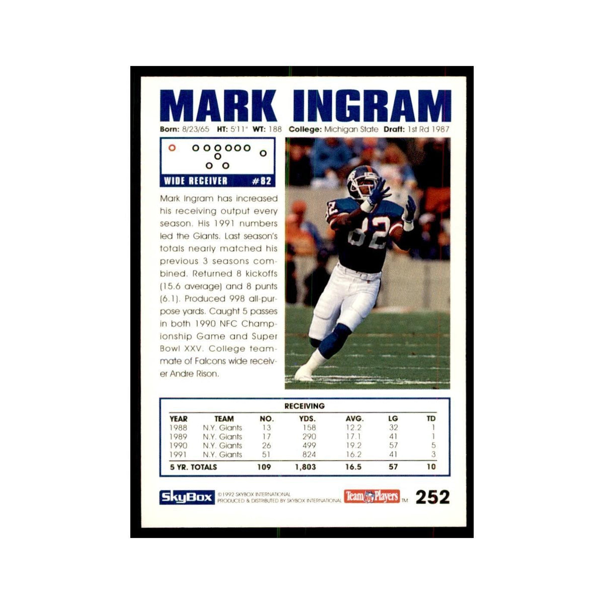 1992 SkyBox Mark Ingram Football Cards #252
