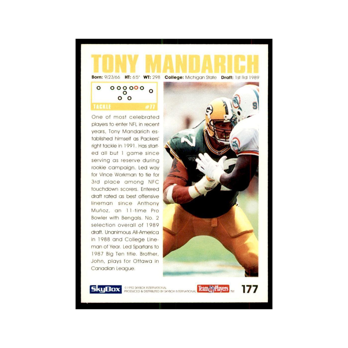 1992 SkyBox Tony Mandarich Football Cards #177