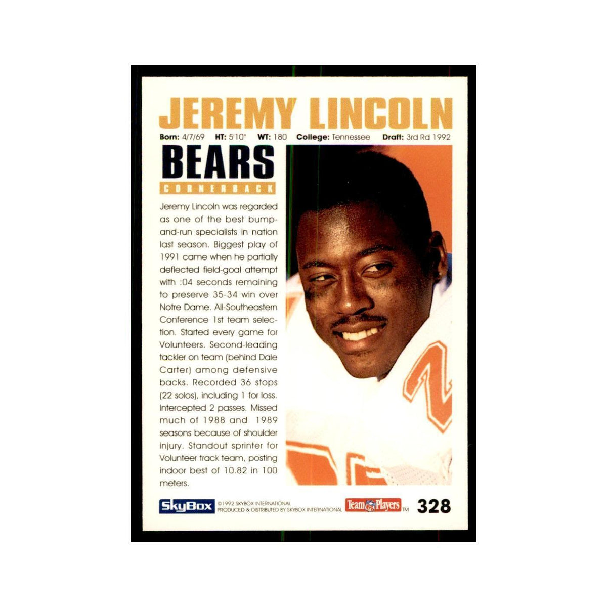 1992 SkyBox Jeremy Lincoln RC Football Cards #328
