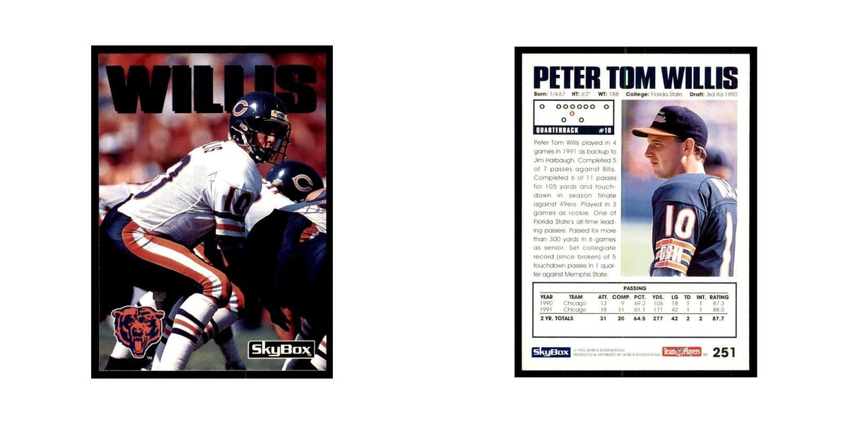 1992 SkyBox Peter Tom Willis Football Cards #251