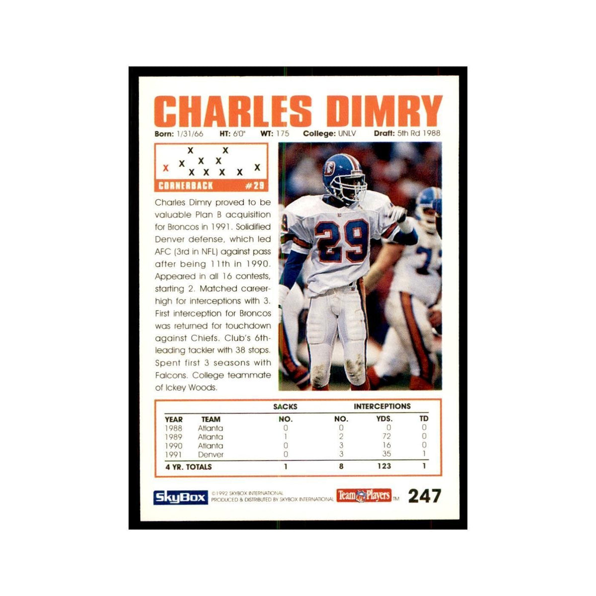 1992 SkyBox Charles Dimry Football Cards #247