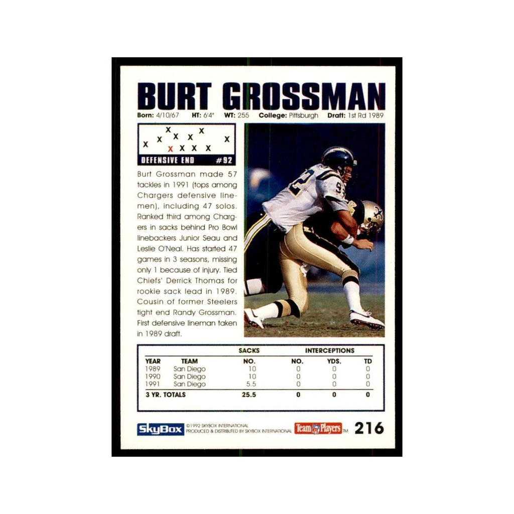 1992 SkyBox Burt Grossman Football Cards #216