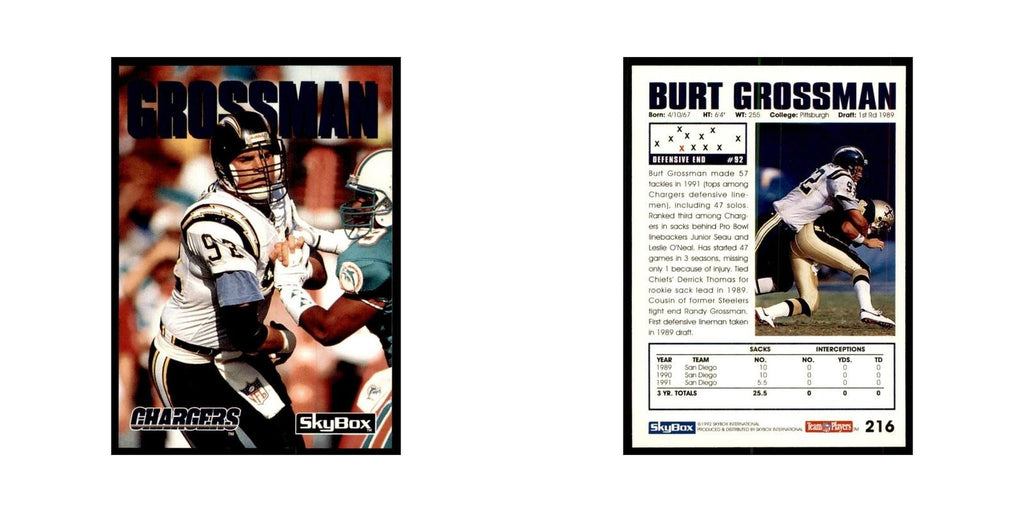 1992 SkyBox Burt Grossman Football Cards #216