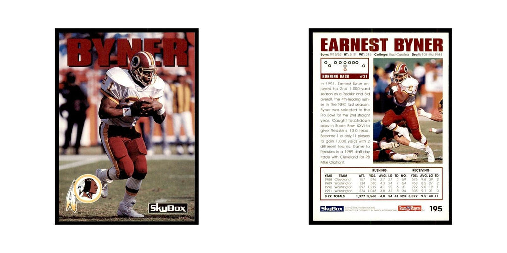 1992 SkyBox Earnest Byner Football Cards #195
