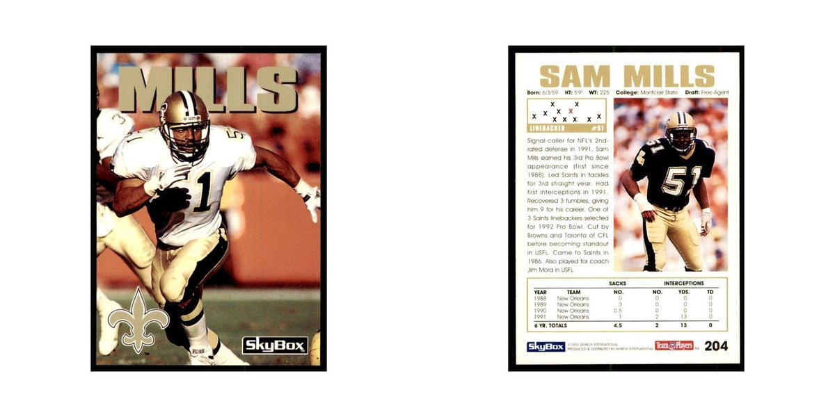 1992 SkyBox Sam Mills Football Cards #204