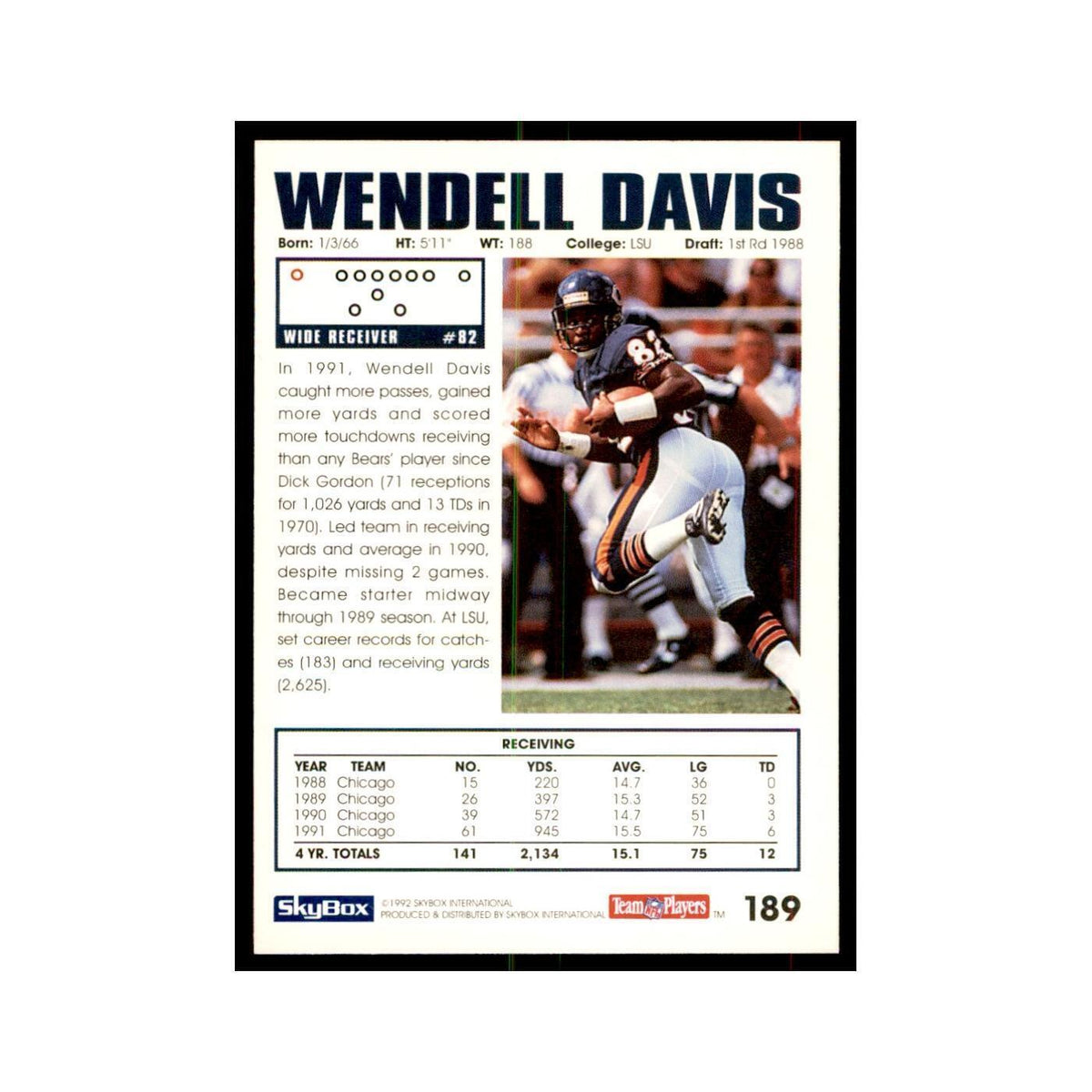 1992 SkyBox Wendell Davis Football Cards #189