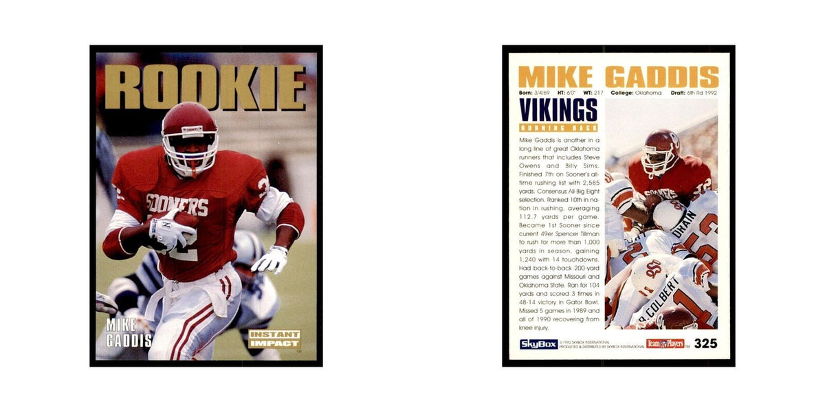 1992 SkyBox Mike Gaddis RC Football Cards #325