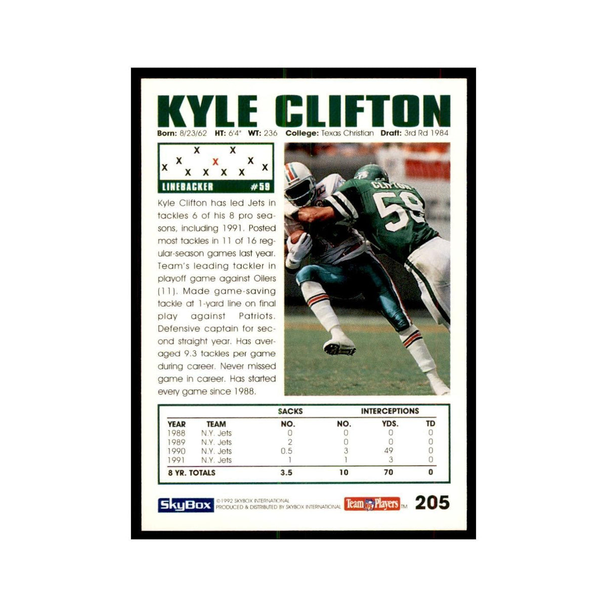 1992 SkyBox Kyle Clifton Football Cards #205