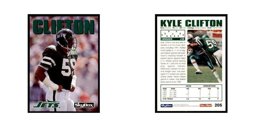 1992 SkyBox Kyle Clifton Football Cards #205
