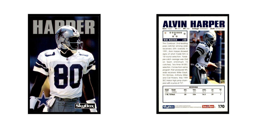 1992 SkyBox Alvin Harper Football Cards #170