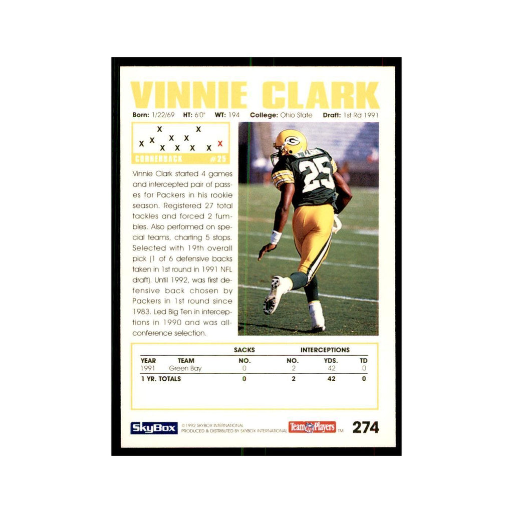 1992 SkyBox Vinnie Clark Football Cards #274