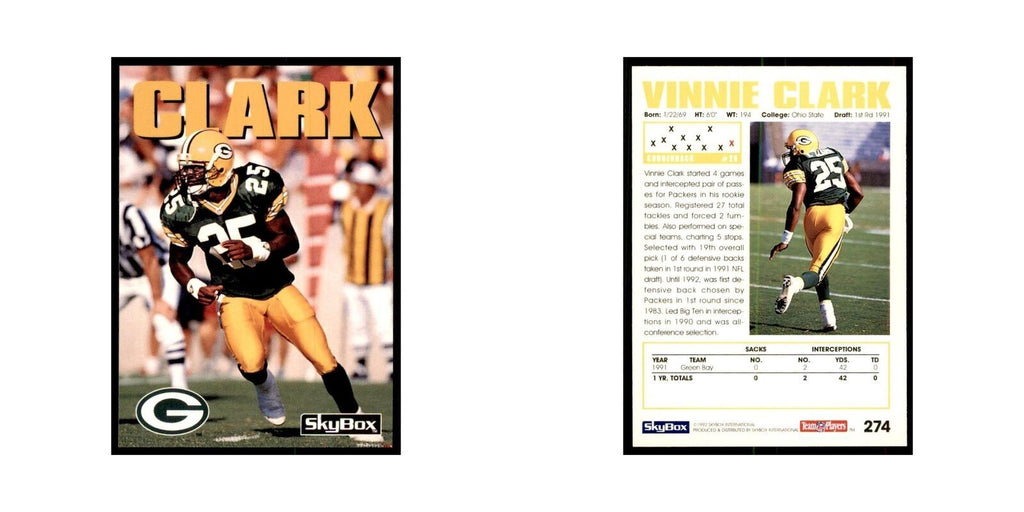 1992 SkyBox Vinnie Clark Football Cards #274