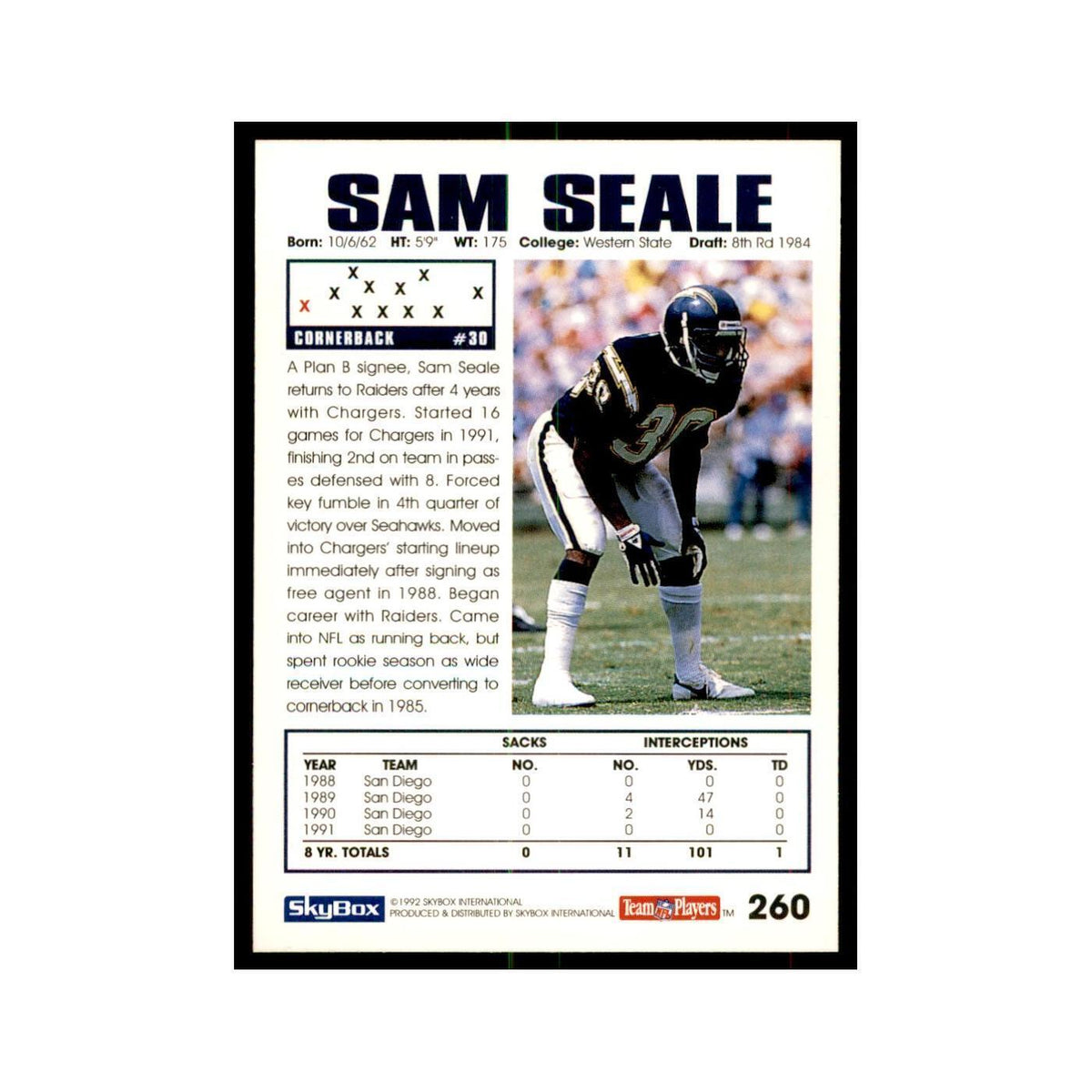 1992 SkyBox Sam Seale Football Cards #260