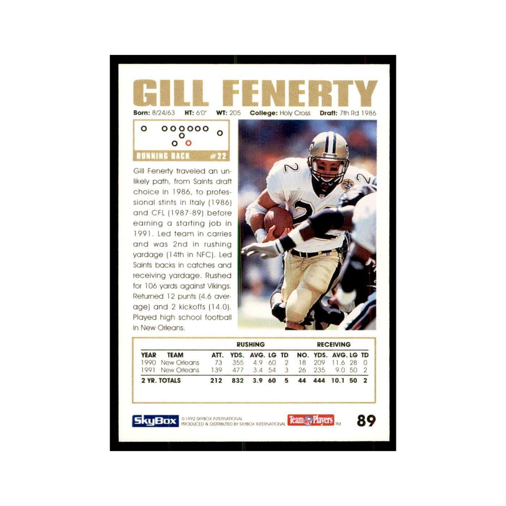 1992 SkyBox Gill Fenerty Football Cards #89