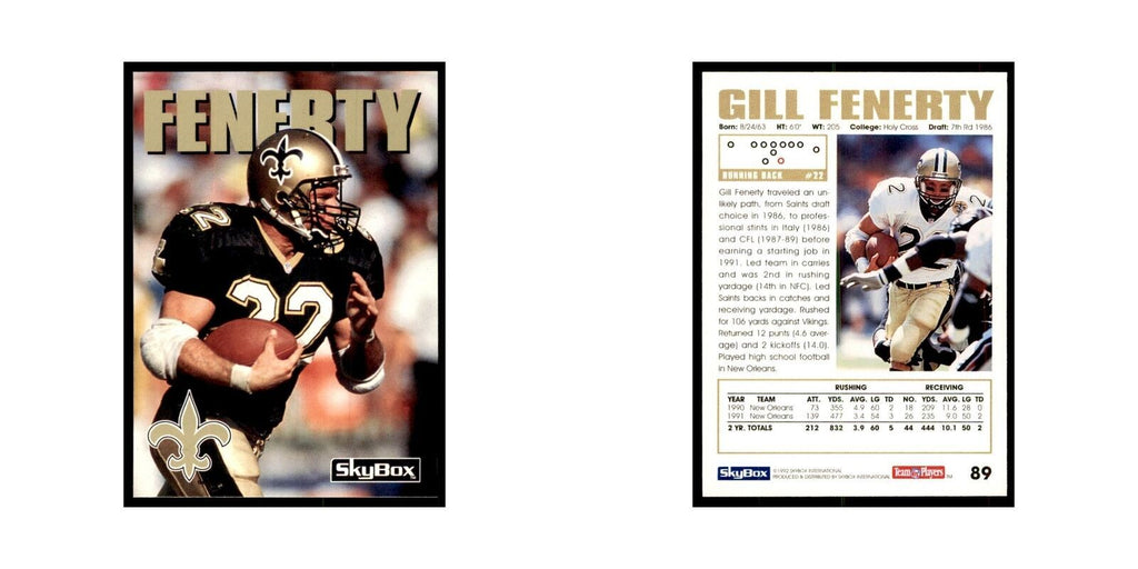 1992 SkyBox Gill Fenerty Football Cards #89